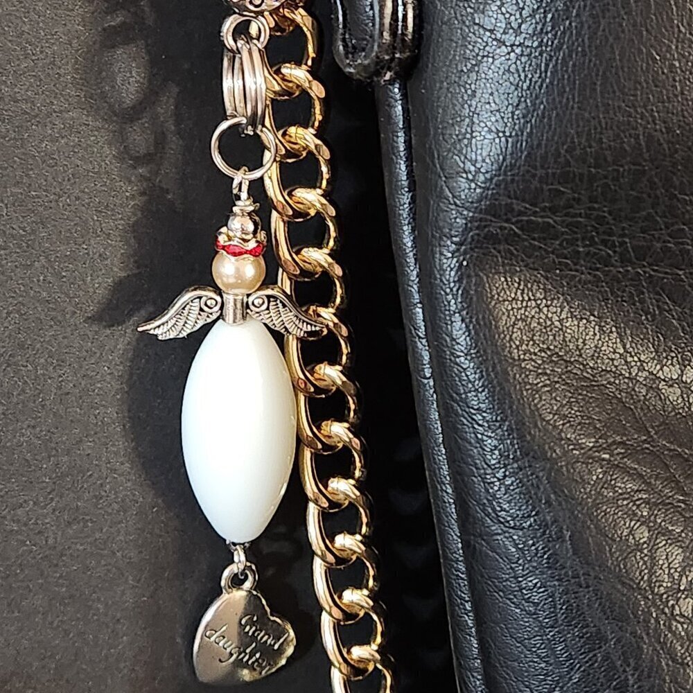 Hand Crafted Angel Purse Charm Granddaughter Personalized Charm White Beige 4.5